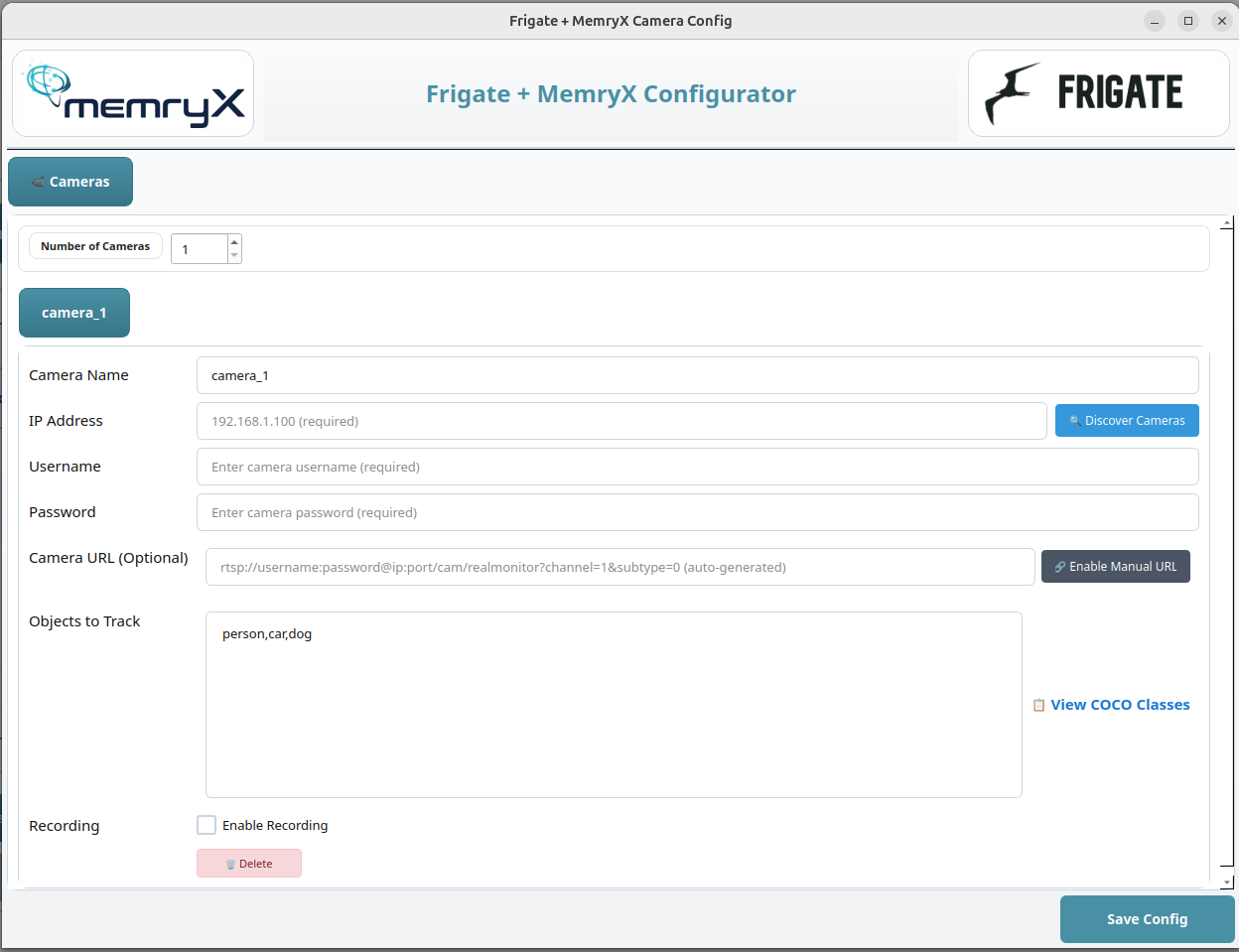 Camera Configuration Interface