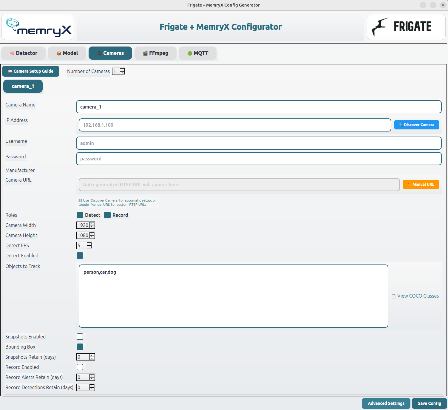 Camera Configuration